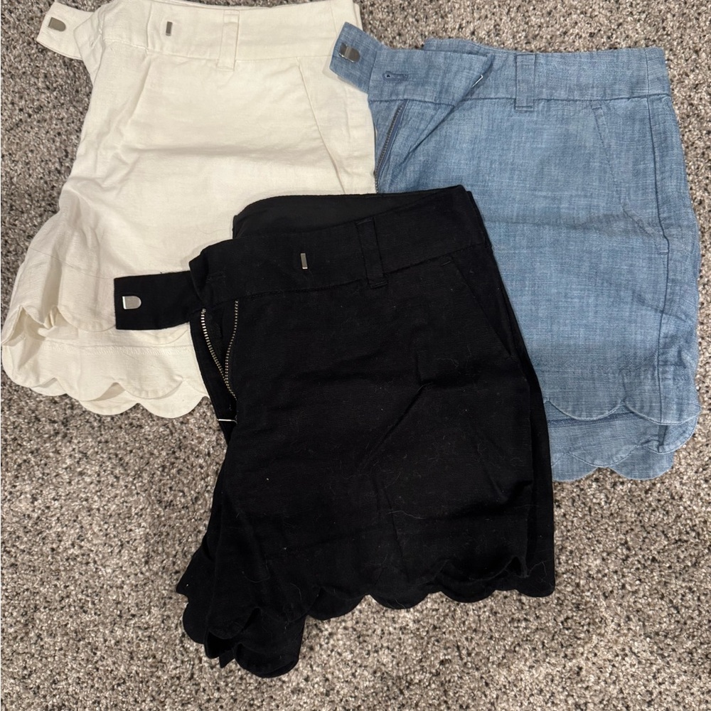 J.Crew Factory Scalloped Hem Shorts Black White Chambray 8